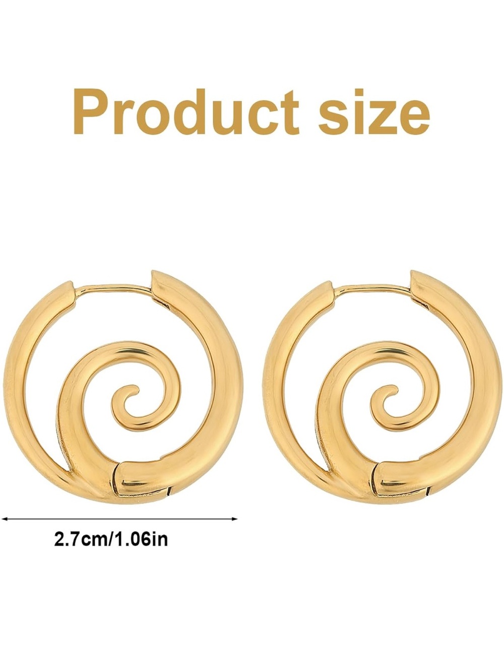 Gold Spiral Swirl Wave Hoop Earrings – Stainless Steel - Picture 7 of 7